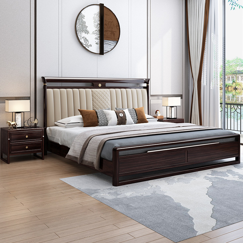 新中式家具 胡桃木全实木床 轻奢软靠双人床 新中式家具 胡桃木全实木床 轻奢软靠双人床