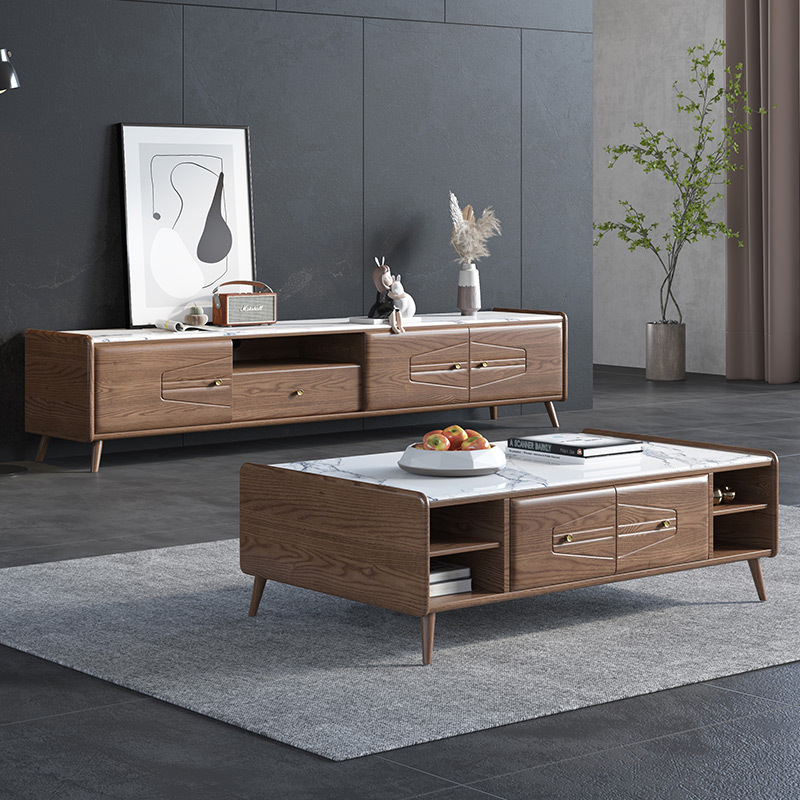 北欧家具 全实木 白蜡木岩板茶几电视柜组合 北欧家具 全实木 白蜡木岩板茶几电视柜组合