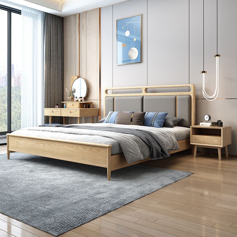 北欧家具 白蜡木全实木床 1.8米软包双人床 北欧家具 白蜡木全实木床 1.8米软包双人床