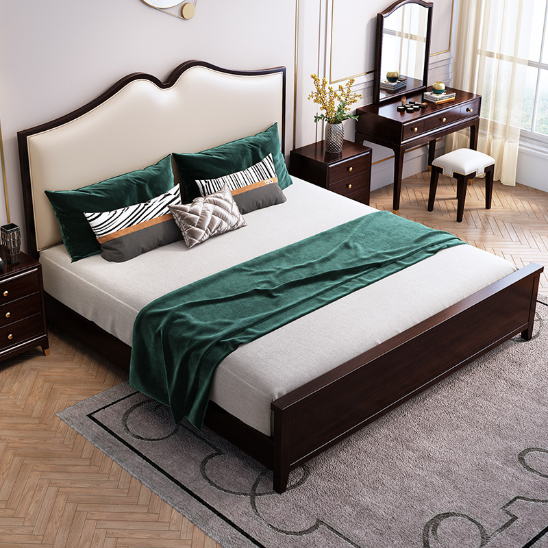 American furniture cherry wood light luxury solid wood bed 1.8 meters double queen bed American furniture cherry wood light luxury solid wood bed 1.8 meters double queen bed