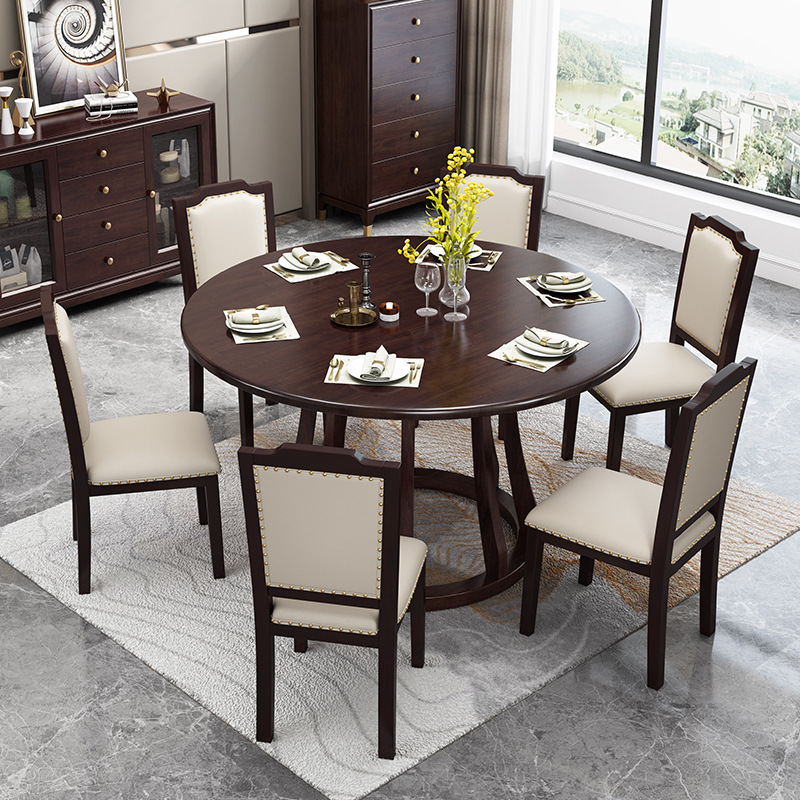American furniture solid wood dining table and chair combination light luxury modern round dining table and chair American furniture solid wood dining table and chair combination light luxury modern round dining table and chair