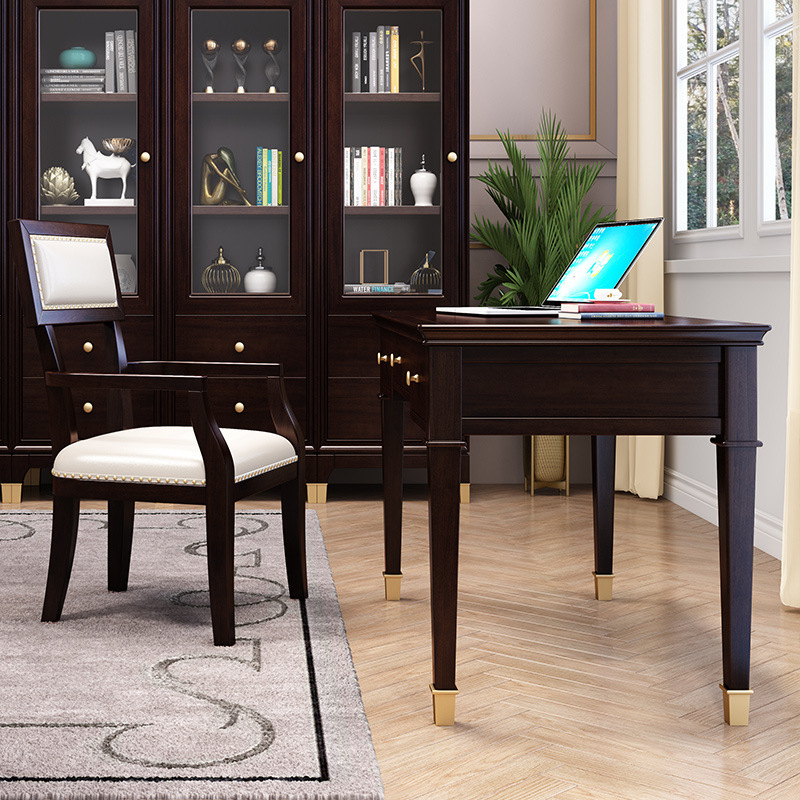 American furniture light luxury desk chair solid wood black walnut color office computer desk American furniture light luxury desk chair solid wood black walnut color office computer desk