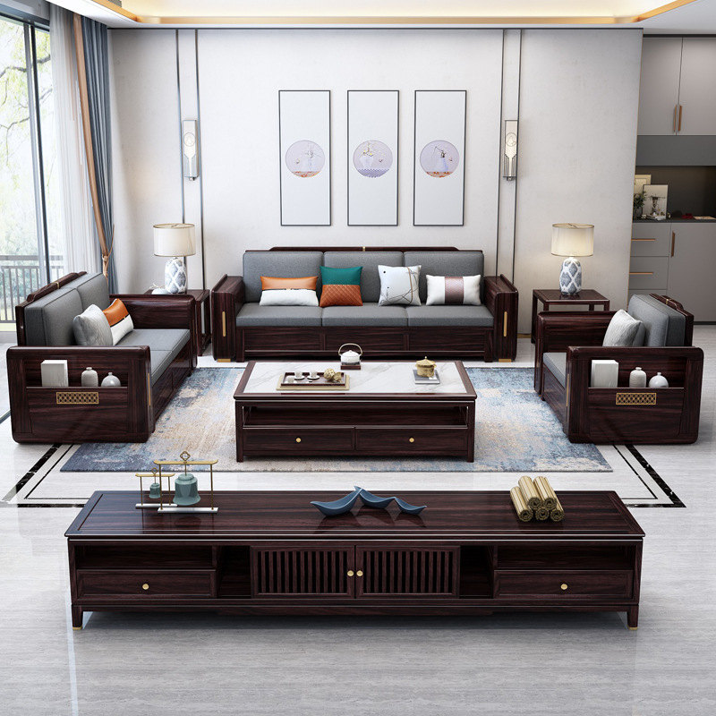 新中式家具 实木沙发组合现代简约轻奢高端软包古典沙发 新中式家具 实木沙发组合现代简约轻奢高端软包古典沙发
