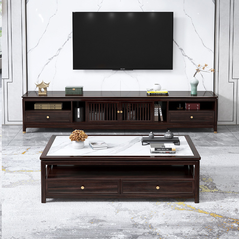 新中式家具 胡桃木实木电视柜茶几组合 新中式家具 胡桃木实木电视柜茶几组合