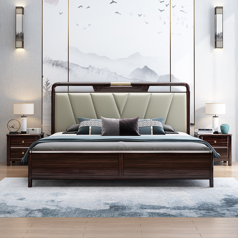 新中式家具 胡桃木实木床双人1.5米1.8m婚床 新中式家具 胡桃木实木床双人1.5米1.8m婚床