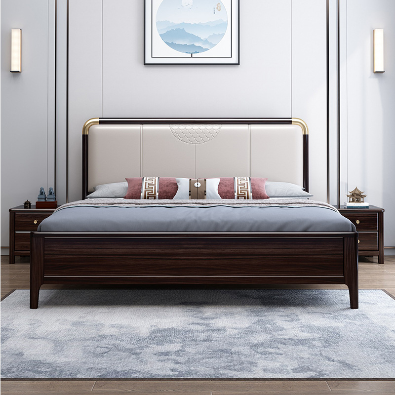 新中式家具 实木床胡桃木双人1.8米1.5m轻奢软靠婚床 新中式家具 实木床胡桃木双人1.8米1.5m轻奢软靠婚床