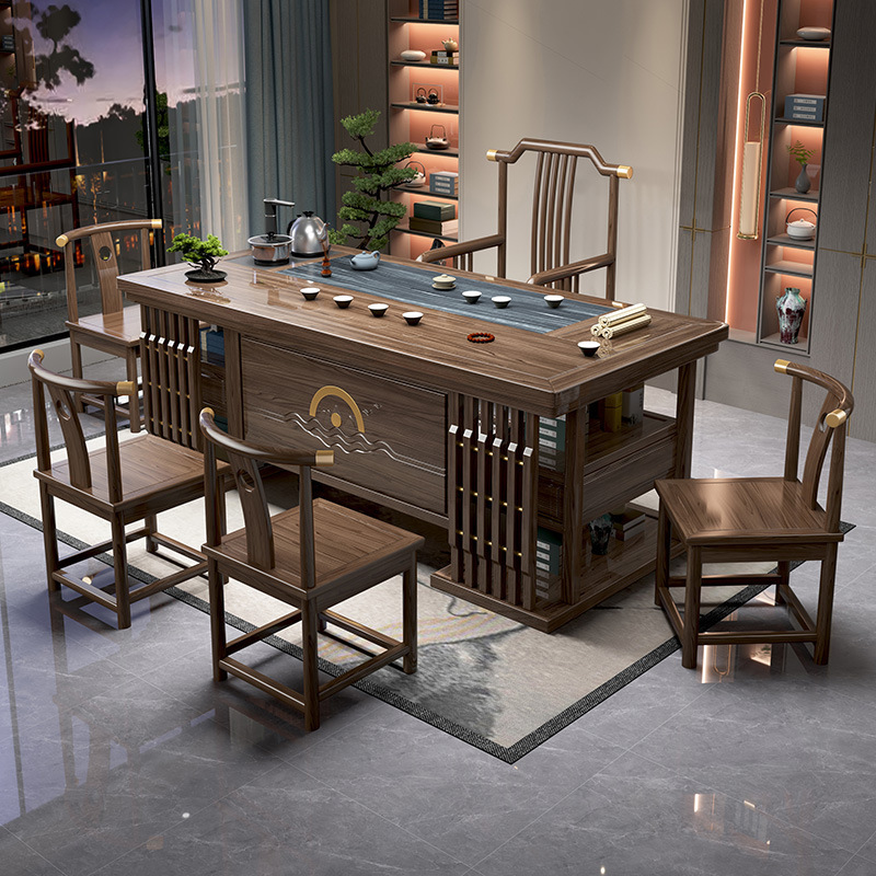 New Chinese furniture solid wood tea table and chair combination simple modern office tea table table set New Chinese furniture solid wood tea table and chair combination simple modern office tea table table set