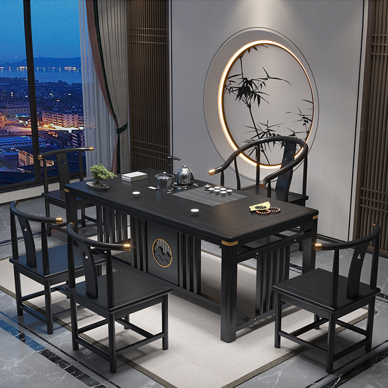 New Chinese furniture solid wood tea table and chair combination simple modern office tea table table set New Chinese furniture solid wood tea table and chair combination simple modern office tea table table set