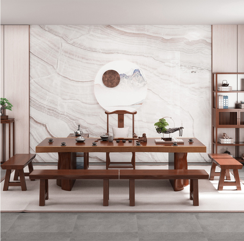 New Chinese furniture all solid wood tea table home living room large board tea table New Chinese furniture all solid wood tea table home living room large board tea table