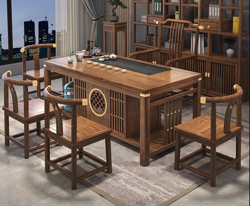 新中式家具 实木泡茶桌椅组合 轻奢禅意茶台套装 新中式家具 实木泡茶桌椅组合 轻奢禅意茶台套装