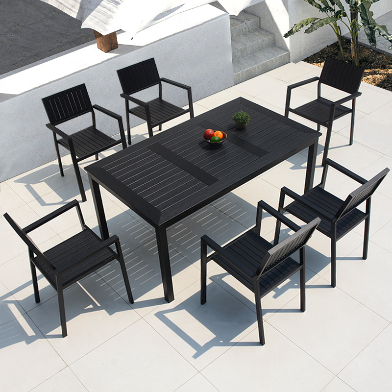 Outdoor furniture Plastic wood tables and chairs Courtyard Villa Hotel anticorrosive wood leisure dining tables and chairs Outdoor furniture Plastic wood tables and chairs Courtyard Villa Hotel anticorrosive wood leisure dining tables and chairs