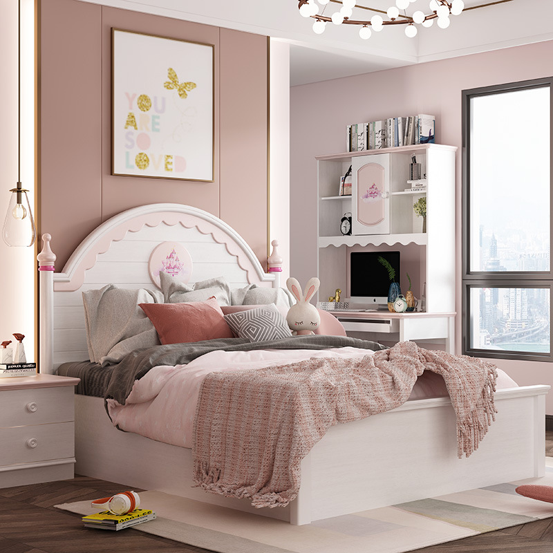 儿童家具 现代简约粉色女孩女生公主床框架单人床 儿童家具 现代简约粉色女孩女生公主床框架单人床