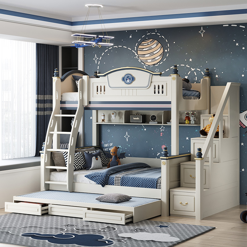 儿童家具 北欧轻奢多功能儿童床上床带梯柜实木床子母床 儿童家具 北欧轻奢多功能儿童床上床带梯柜实木床子母床