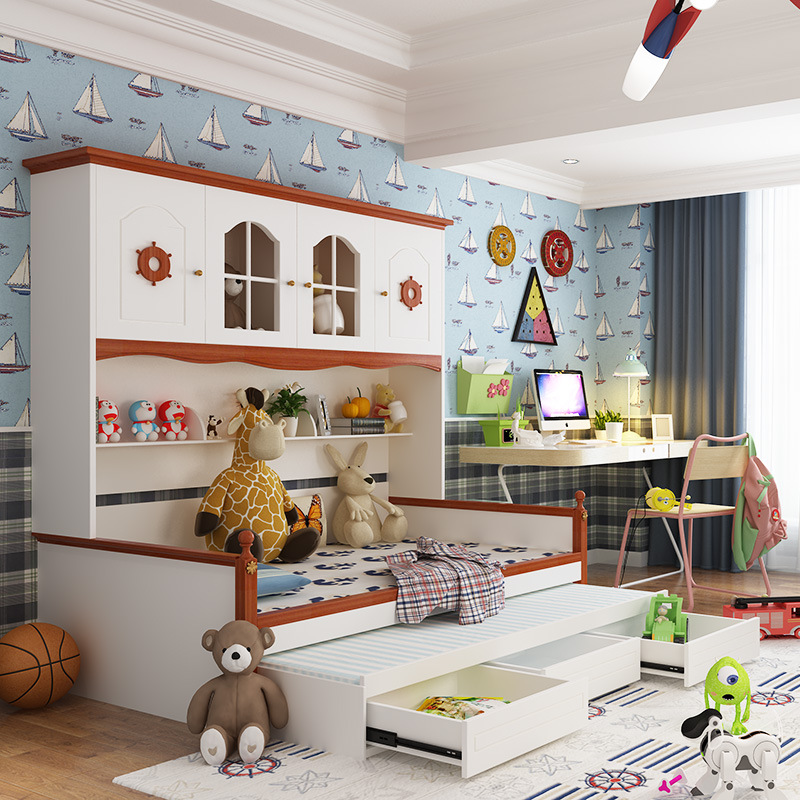 儿童家具 卧室衣柜床1.2米1.5米衣柜床一体组合多功能床 儿童家具 卧室衣柜床1.2米1.5米衣柜床一体组合多功能床