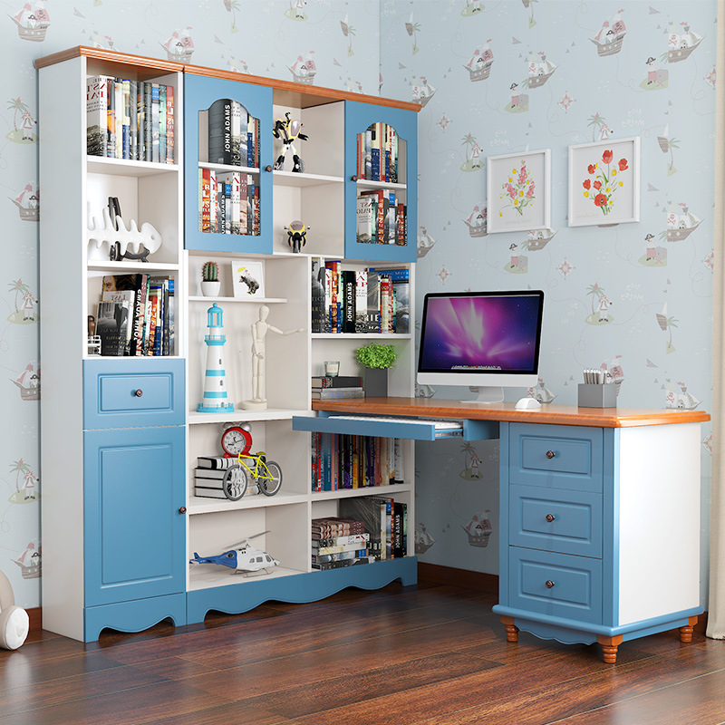 简约书桌书架一体组合电脑桌卧室转角家用儿童学习桌子 简约书桌书架一体组合电脑桌卧室转角家用儿童学习桌子