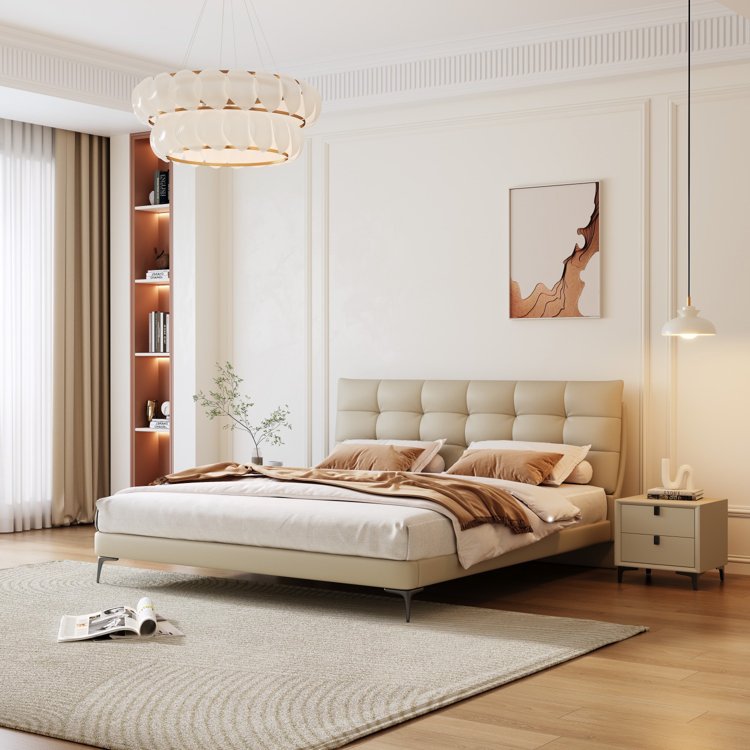 简约家具 真皮软床猫爪皮意式极简皮床 简约家具 真皮软床猫爪皮意式极简皮床