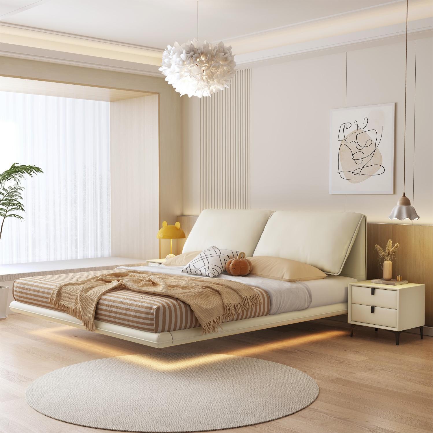 简约家具 大象耳朵悬浮床意式极简1.8米主卧真皮软床 简约家具 大象耳朵悬浮床意式极简1.8米主卧真皮软床