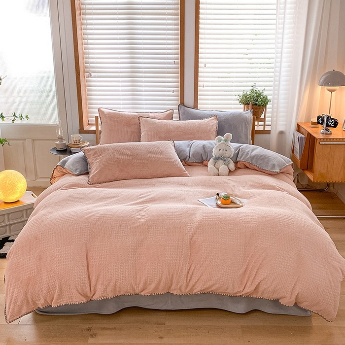 家居家纺 加厚华夫格提花牛奶绒四件套