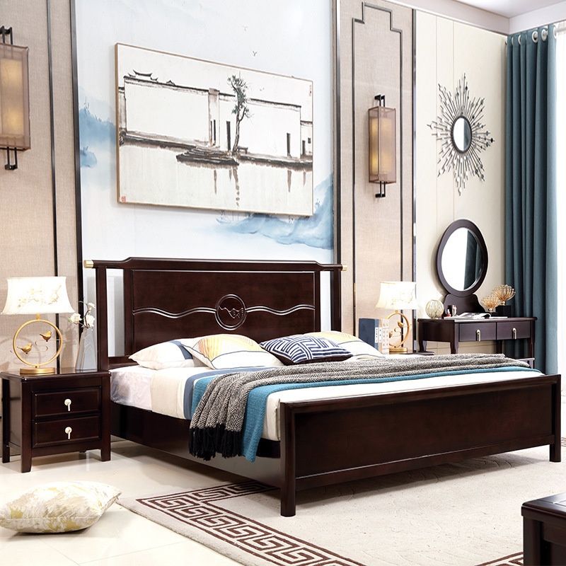 新中式家具 实木床橡胶木现代双人大床婚床 新中式家具 实木床橡胶木现代双人大床婚床