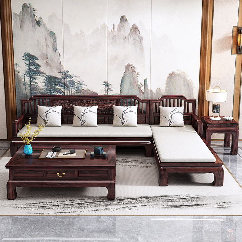 新中式家具 金花梨木实木沙发组合 大户型别墅红木家具 新中式家具 金花梨木实木沙发组合 大户型别墅红木家具