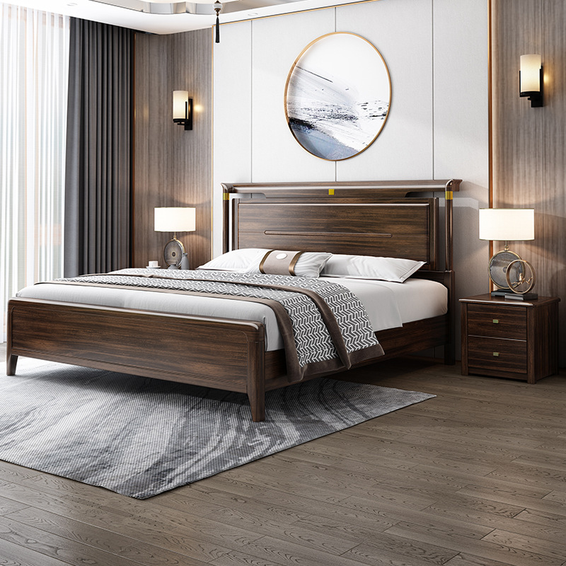 新中式家具 乌金木实木床 卧室双人床 新中式家具 乌金木实木床 卧室双人床