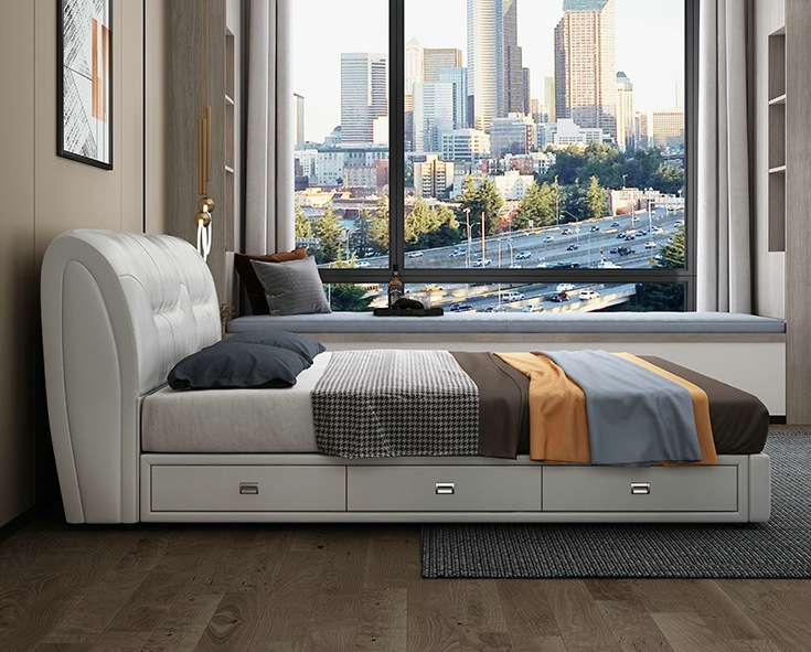 简约家具 北欧简约设计软包框架气压式储物床 简约家具 北欧简约设计软包框架气压式储物床