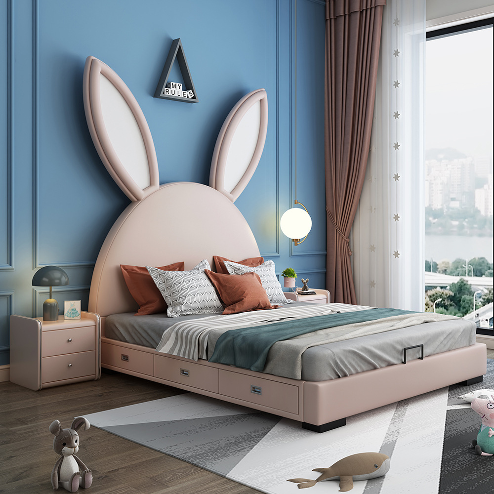 儿童家具 网红儿童床女孩公主床 卡通真皮床卧室单双人床 儿童家具 网红儿童床女孩公主床 卡通真皮床卧室单双人床