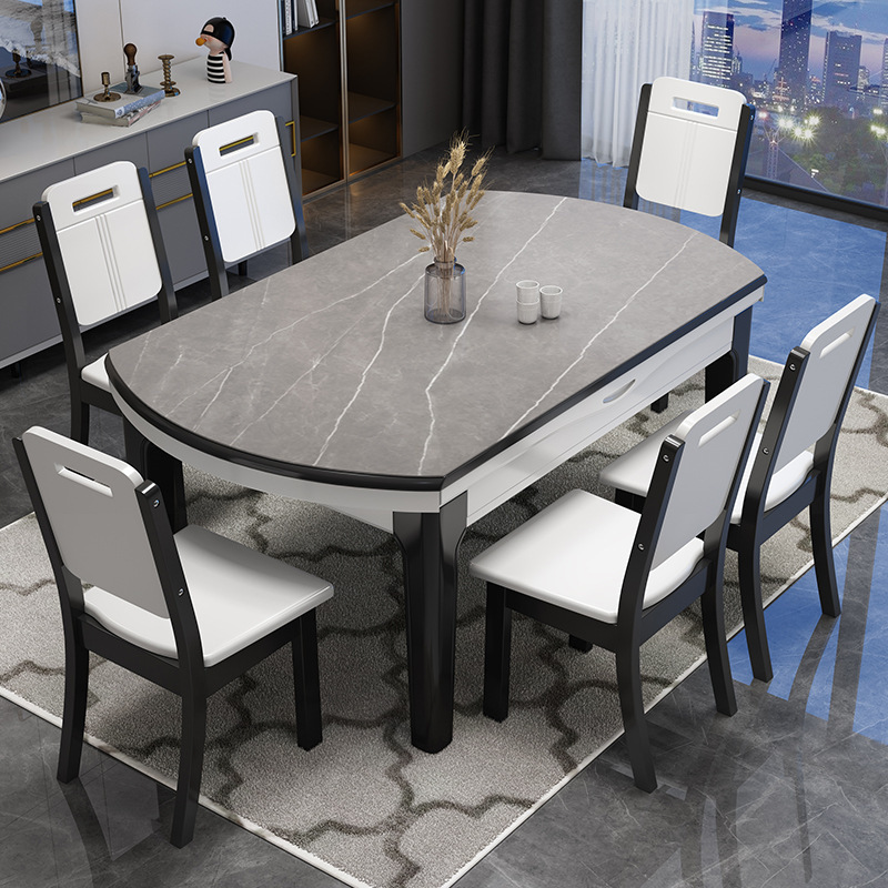 简约家具 岩板餐桌椅组合 现代简约圆桌可伸缩折叠实木饭桌 简约家具 岩板餐桌椅组合 现代简约圆桌可伸缩折叠实木饭桌