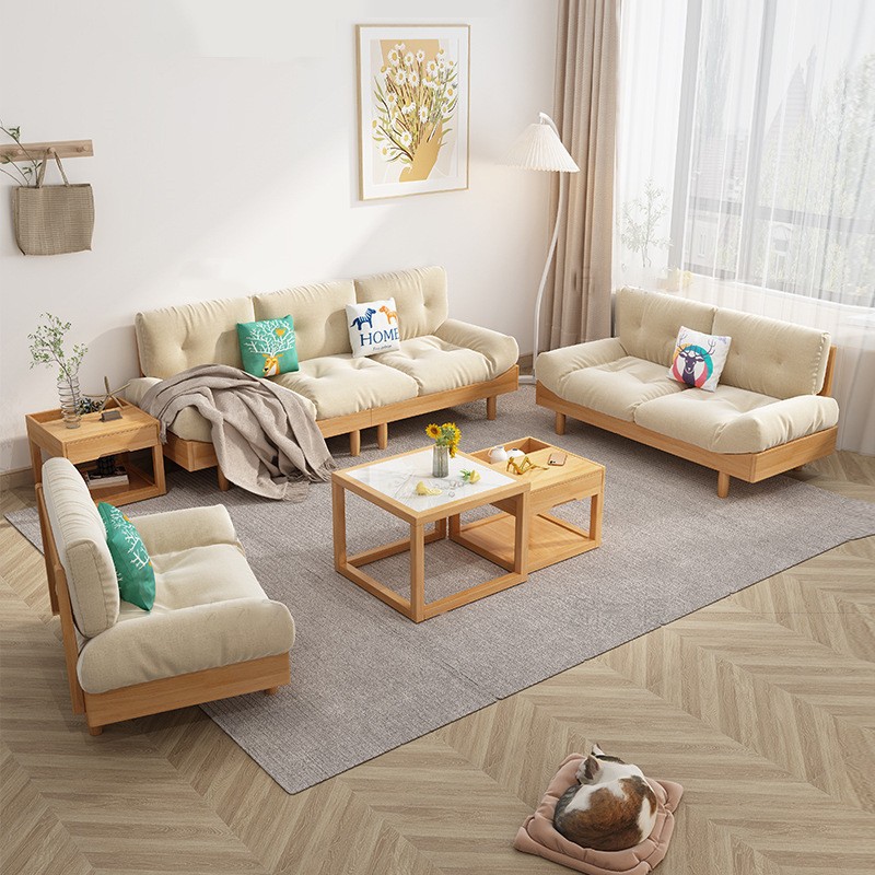 北欧家具 原木奶油风云朵沙发 现代小户型全实木布艺沙发 北欧家具 原木奶油风云朵沙发 现代小户型全实木布艺沙发