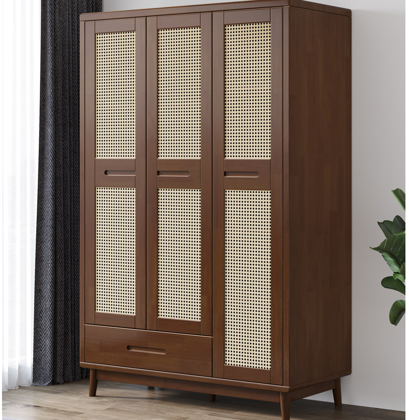 Nordic furniture Nordic solid wood wardrobe simple rattan woven door retro wardrobe Nordic furniture Nordic solid wood wardrobe simple rattan woven door retro wardrobe