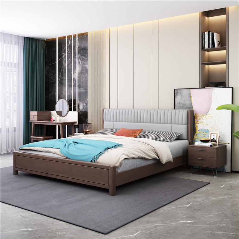 Nordic furniture modern simple double bed bedroom high box storage soft bed Nordic furniture modern simple double bed bedroom high box storage soft bed