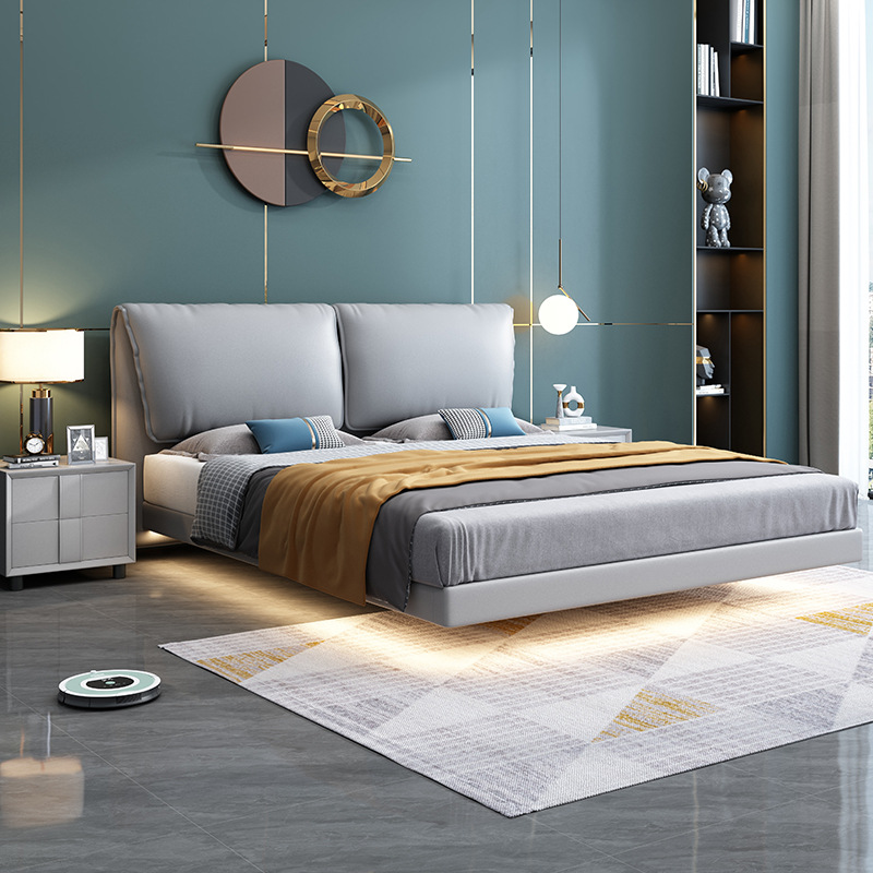 现代简约 意式轻奢双人床 悬浮大象耳朵皮艺床 现代简约 意式轻奢双人床 悬浮大象耳朵皮艺床