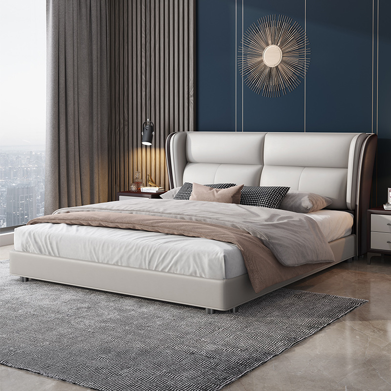 Nordic furniture Nordic leather bed simple modern leather bed Nordic furniture Nordic leather bed simple modern leather bed