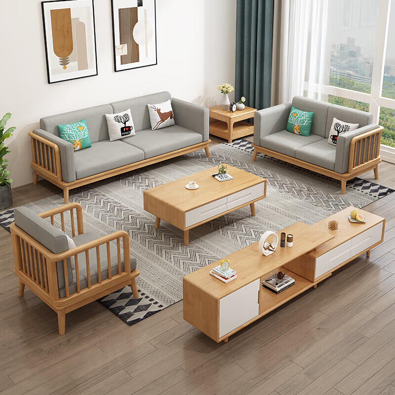 Nordic log wind solid wood sofa small household winter and summer sofa Nordic log wind solid wood sofa small household winter and summer sofa