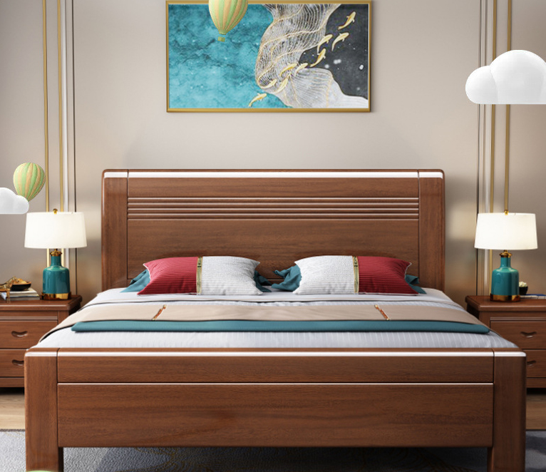 Chinese furniture Walnut solid wood bed modern simple master bedroom home storage bed Chinese furniture Walnut solid wood bed modern simple master bedroom home storage bed
