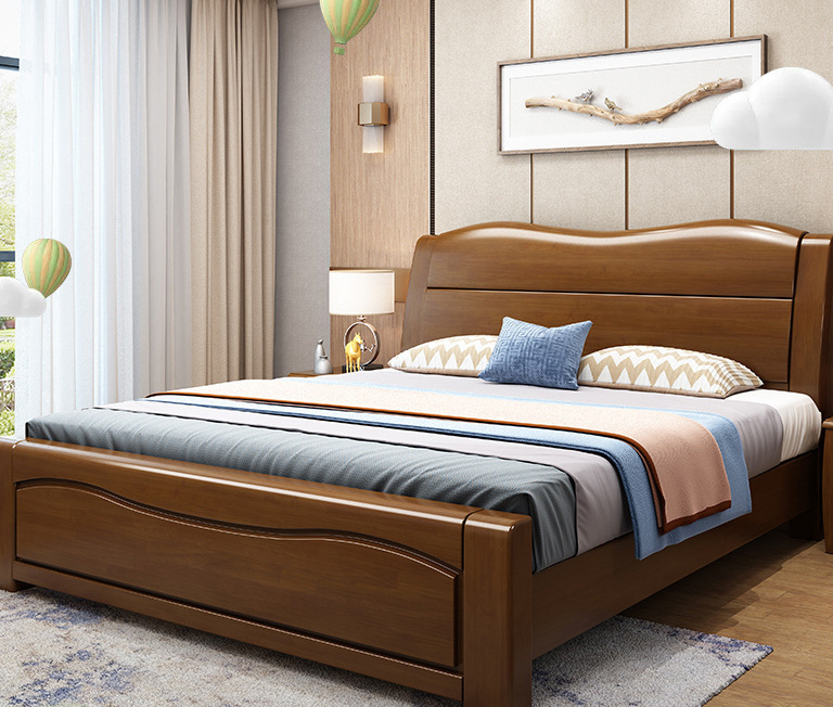 Chinese furniture rubber wood solid wood bed modern simple solid wood bed Chinese furniture rubber wood solid wood bed modern simple solid wood bed