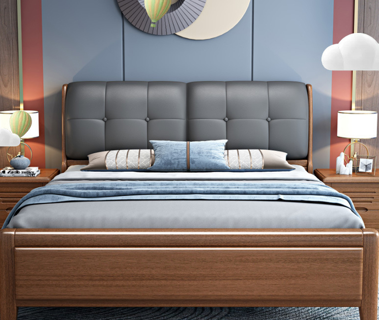 Chinese furniture Walnut solid wood bed light luxury master bedroom drawer high box storage bed Chinese furniture Walnut solid wood bed light luxury master bedroom drawer high box storage bed