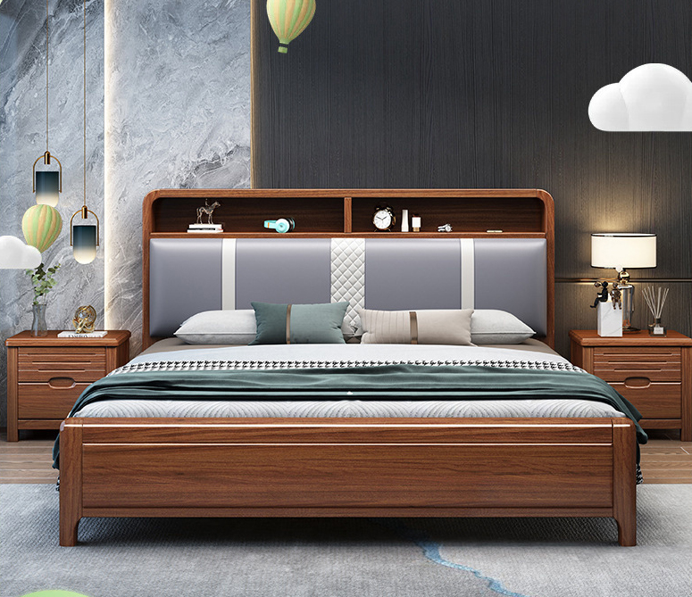 Chinese furniture solid wood bed Walnut wood bed Modern Chinese simple master bedroom Chinese solid wood bed Chinese furniture solid wood bed Walnut wood bed Modern Chinese simple master bedroom Chinese solid wood bed