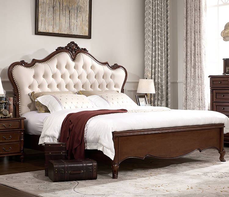 American furniture vintage mahogany all solid wood bed American head layer cowhide bed American furniture vintage mahogany all solid wood bed American head layer cowhide bed