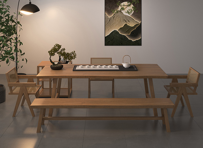 Tea table wabi-Sabi solid wood tea table large board log tea table full set Tea table wabi-Sabi solid wood tea table large board log tea table full set