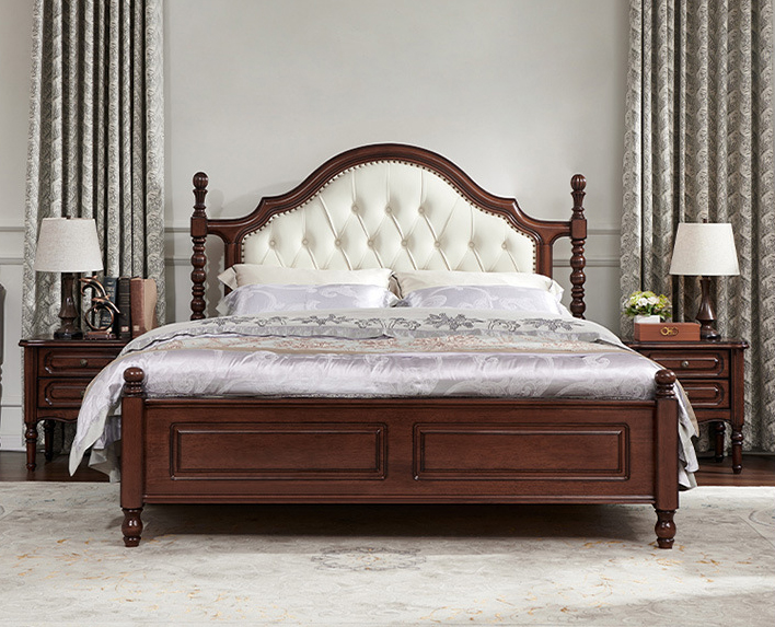 American furniture retro leather bed Solid wood bed soft bag bed high-end large bed mahogany American furniture retro leather bed Solid wood bed soft bag bed high-end large bed mahogany