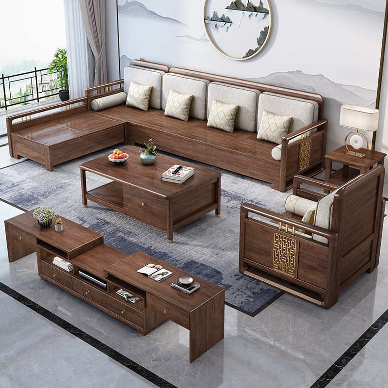 New Chinese furniture walnut wood all solid wood sofa modern simple light luxury sofa set New Chinese furniture walnut wood all solid wood sofa modern simple light luxury sofa set