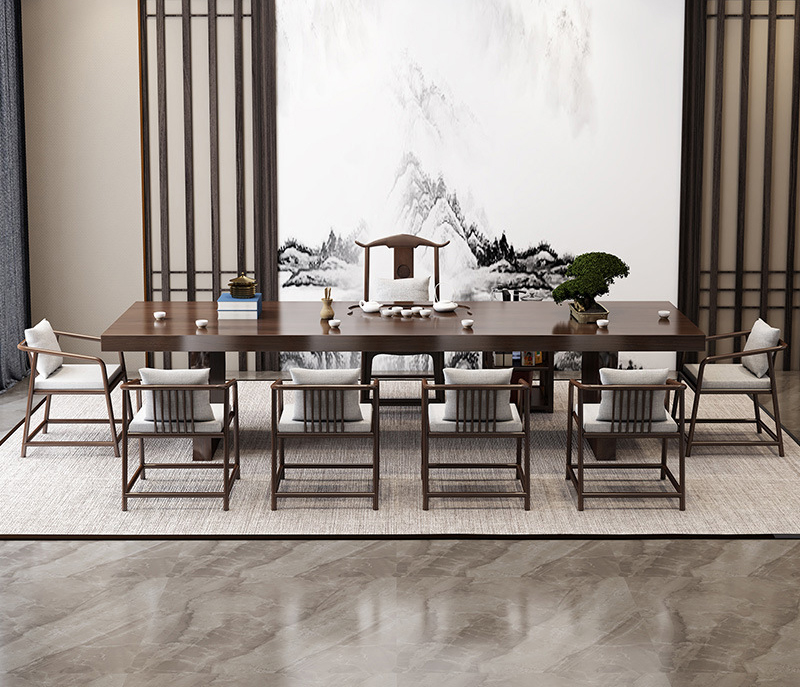 Tea table Tea table New Chinese large plate solid wood tea table a set of office negotiate Zen tea table Tea table Tea table New Chinese large plate solid wood tea table a set of office negotiate Zen tea table