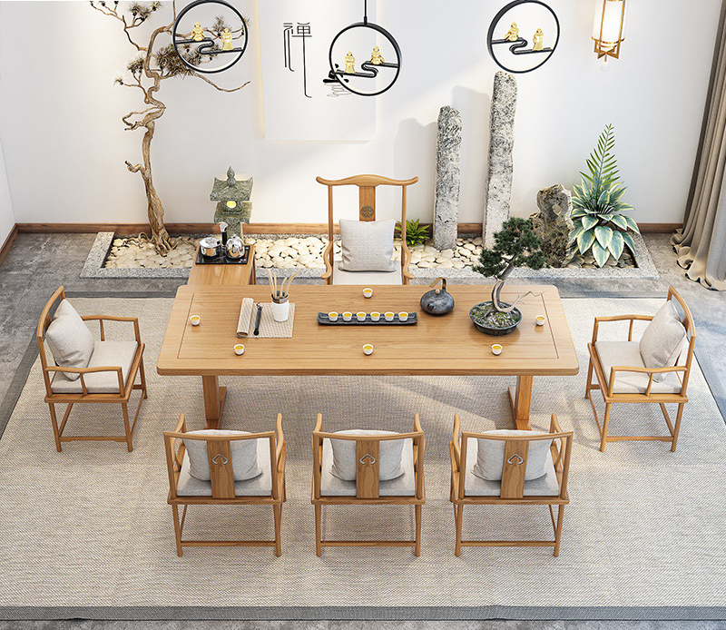 New Chinese tea table Solid wood full set of large board tea table office reception negotiation tea table home tea table New Chinese tea table Solid wood full set of large board tea table office reception negotiation tea table home tea table