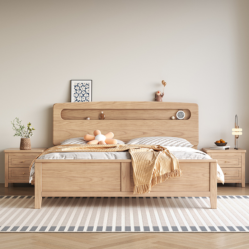 Northern Europe furniture ash wood full solid wood bed modern simple original wood bed Northern Europe furniture ash wood full solid wood bed modern simple original wood bed