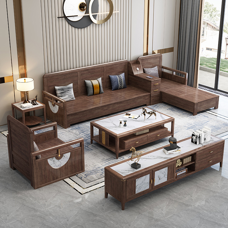 New Chinese furniture walnut solid wood sofa modern simple solid wood storage sofa