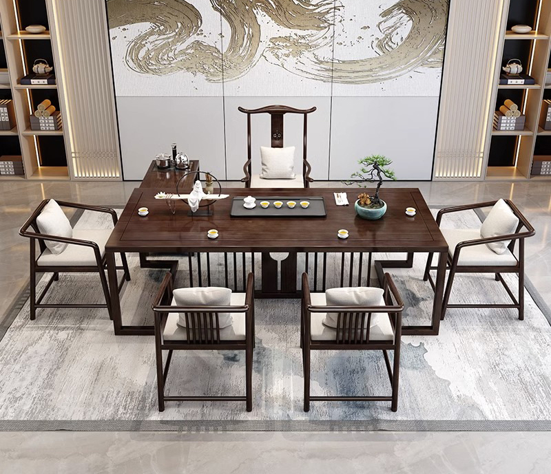 Tea table tea table new Chinese big board Kung fu tea table office solid wood tea table and chair Tea table tea table new Chinese big board Kung fu tea table office solid wood tea table and chair