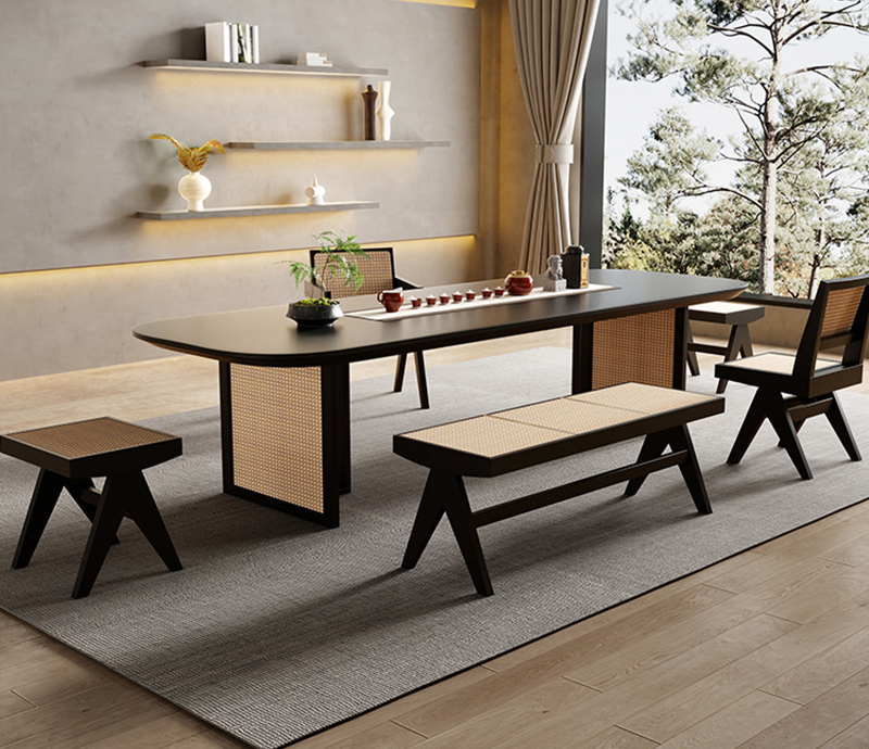 Tea table tea table wabi-Sabai tea table Solid wood large board tea table office reception tea table and chair Tea table tea table wabi-Sabai tea table Solid wood large board tea table office reception tea table and chair