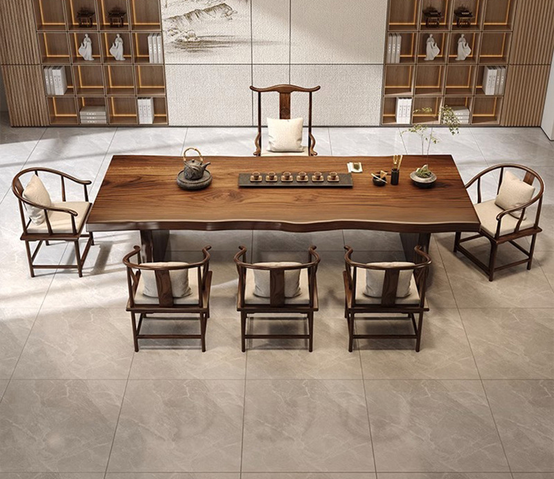 New Chinese style all solid wood tea table and chair Zen tea table office large board tea table New Chinese style all solid wood tea table and chair Zen tea table office large board tea table