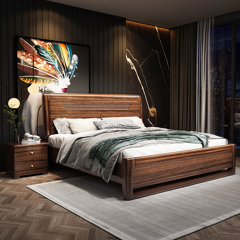 New Chinese furniture South American black walnut bed modern simple solid wood bed New Chinese furniture South American black walnut bed modern simple solid wood bed
